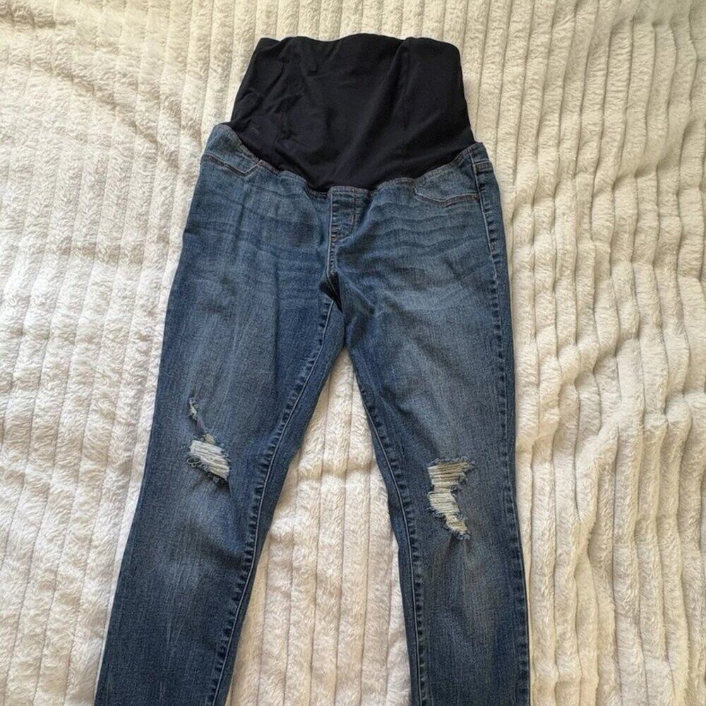 Isabel Maternity Adjustable Waist Distressed Blue Denim Skinny Jeans Sz 8
